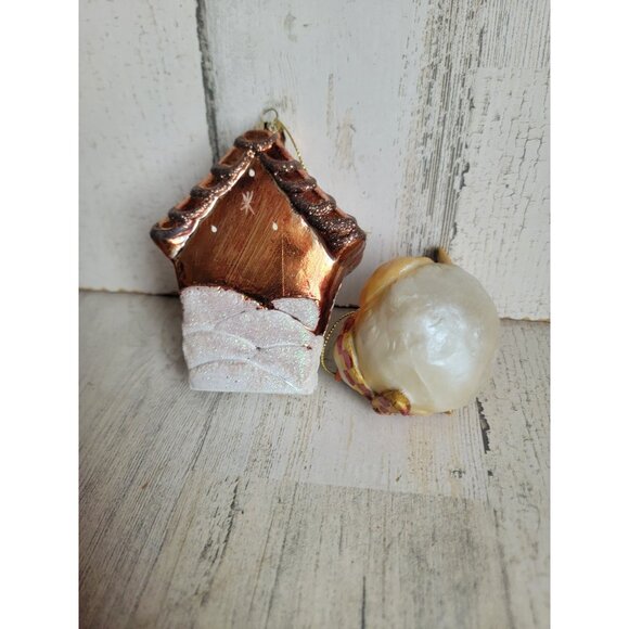 Bird house AS IS forest snow ornament Xmas set unique - Picture 7 of 8